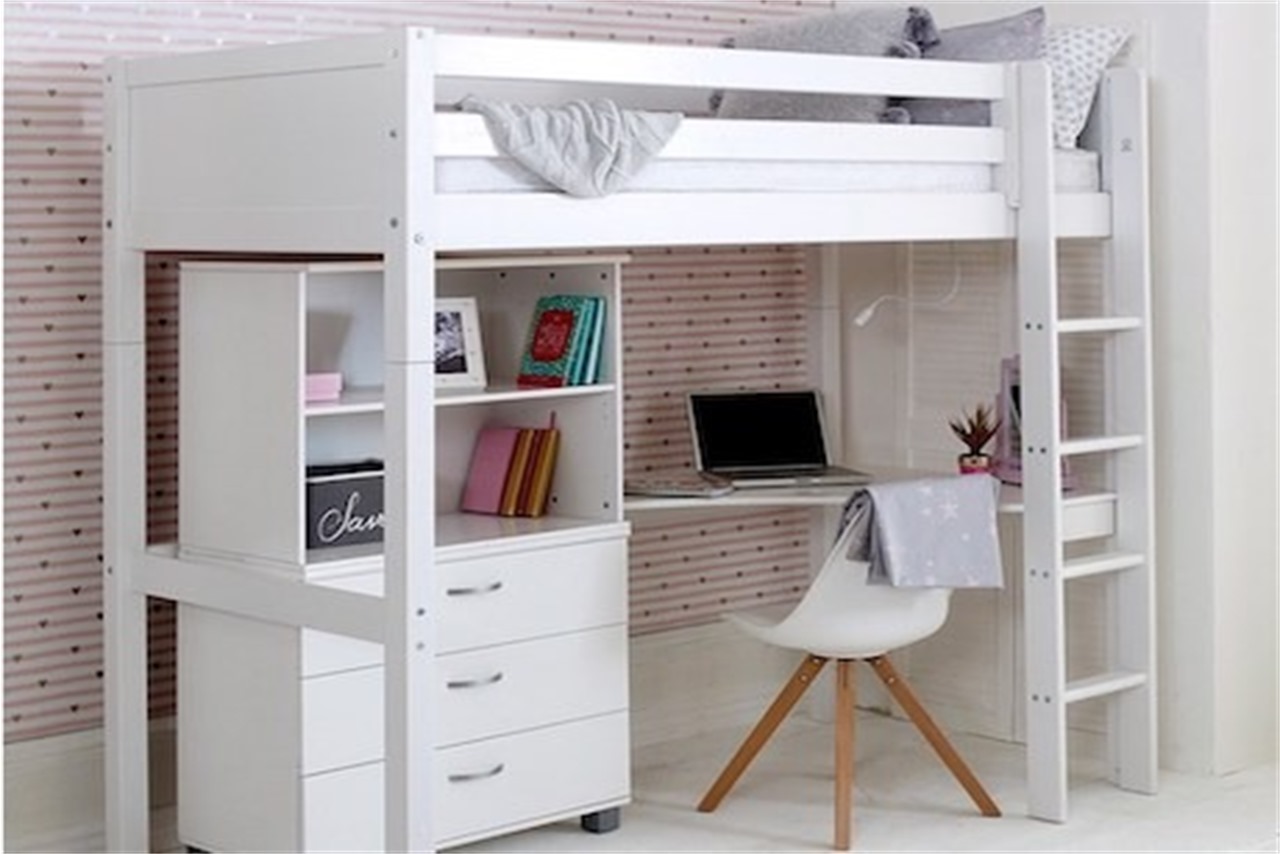 High Bed With Corner Desk Nordic White White Bed End Panels