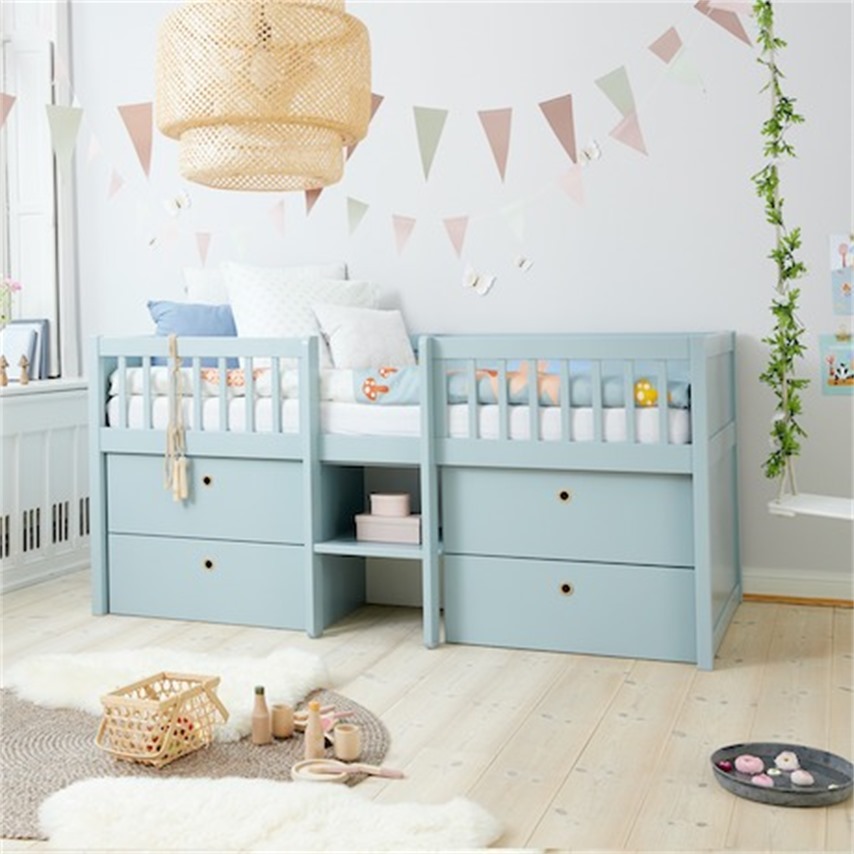 Low Mid Sleeper bed storage Blue Freja